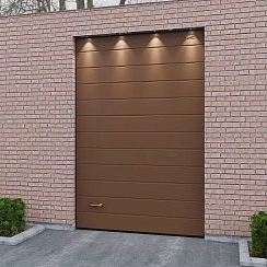 Теплые секционные ворота для гаража ALUTECH Prestige, M-гофр под дерево,  цвет RAL 8014 (Коричневый), пружины растяжения, 2000×3000 мм